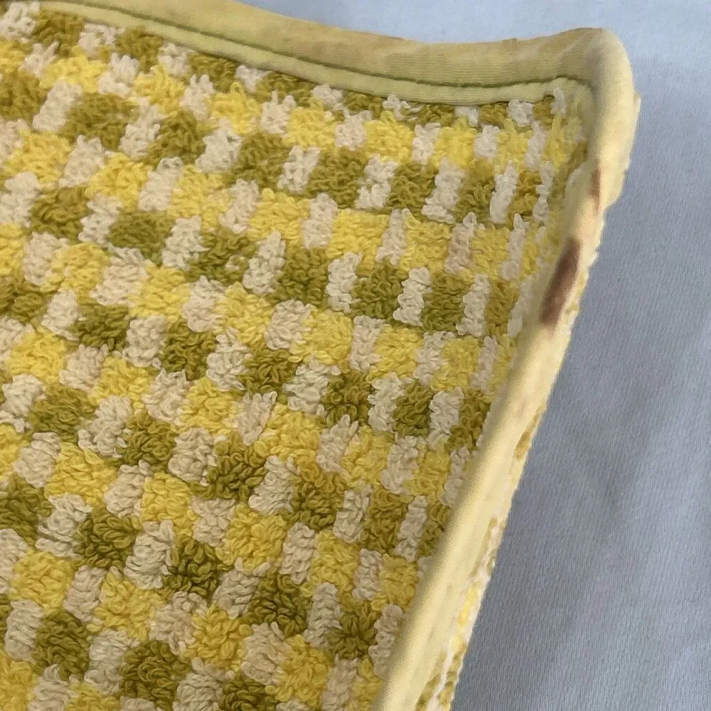 Vintage Cannon USA Cotton Terry Potholders Mustard Checkered 1970’s Distressed